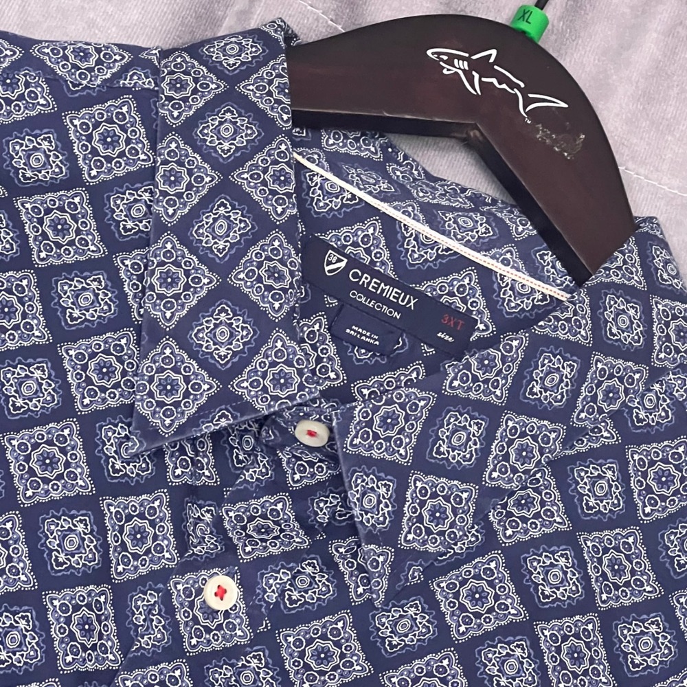 Cremieux Collection Button Shirt Mens 3XT Blue Geometric Tile Print Cotton